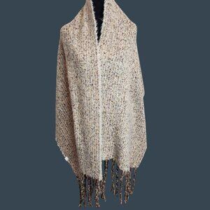 Cozy Multicolor Textured Knit Shawl Wrap With Fringe boho grunge Y2K
